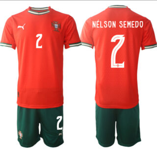 Men's Portugal Team #2 Nelson Semedo 2025 Red Home Soccer Jersey Suit