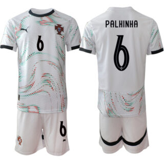Men's Portugal Team #6 Joao Palhinha 2025 White Away Soccer Jersey Suit