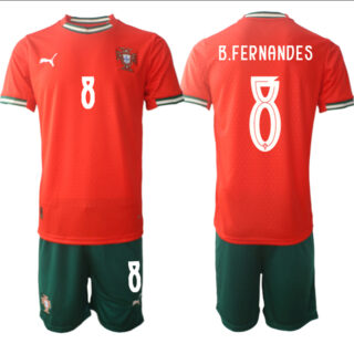 Men's Portugal Team #8 B.Fernandes 2025 Red Home Soccer Jersey Suit