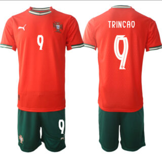 Men's Portugal Team #9 Trincao 2025 Red Home Soccer Jersey Suit