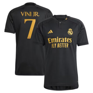 Men's Real Madrid #7 Vini Jr. Black 2023 24 Soccer Jersey