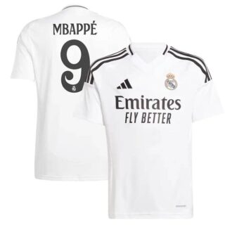 Men's Real Madrid #9 Kylian Mbappe White 2024 25 Home Soccer Jersey