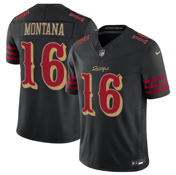Men's San Francisco 49ers #16 Joe Montana Black 2025 F.U.S.E. Rivalry Series Vapor Limited Stitched Football Jersey