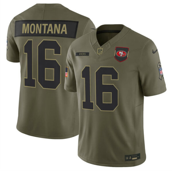 Men's San Francisco 49ers #16 Joe Montana Olive 2025 F.U.S.E. Salute to Service Limited Stitched Football Jersey