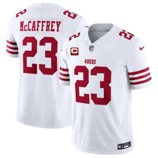 Men's San Francisco 49ers #23 Christian McCaffrey White 2025 F.U.S.E. With 2-Star C Patch Vapor Untouchable Limited Stitched Football Jersey