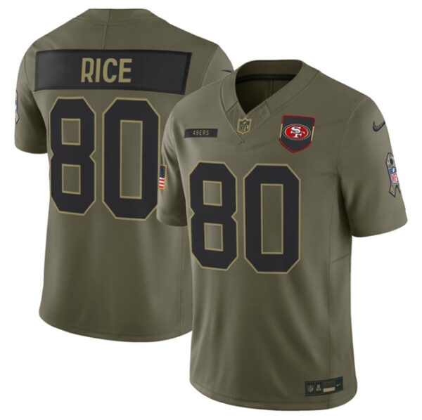 Men's San Francisco 49ers #80 Jerry Rice Olive 2025 F.U.S.E. Salute to Service Limited Stitched Football Jersey