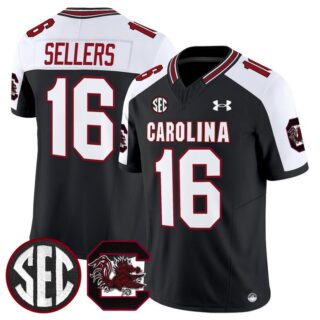 Men's South Carolina Gamecocks #16 LaNorris Sellers Black White 2025 F.U.S.E. Stitched Jersey