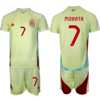 Men's Spain Team #7 alvaro Morata 2024-25 Yellow Away Soccer Jersey Suit
