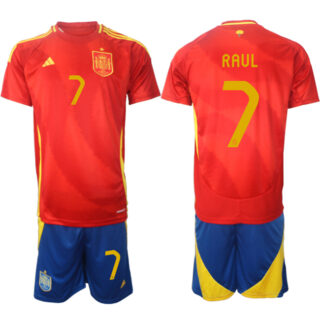 Men's Spain Team #7 Raul 2024-25 Red Home Soccer Jersey Suit