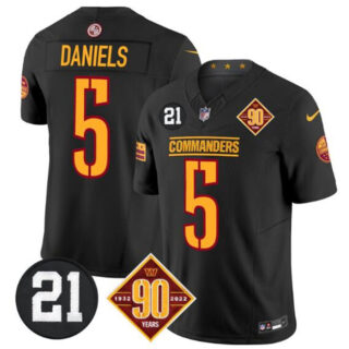 Men's Washington Commanders #5 Jayden Daniels Black F.U.S.E. 90th & Sean Taylor Patch Vapor Limited Stitched Football Jersey
