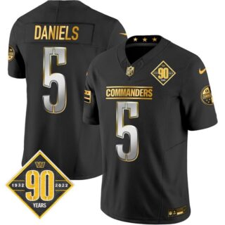Men's Washington Commanders #5 Jayden Daniels Black Gold F.U.S.E. 90th Anniversary Vapor Limited Stitched Football Jersey