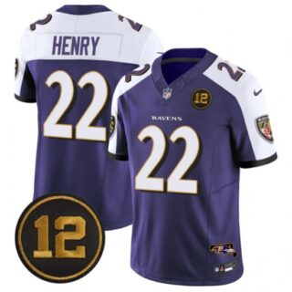 Men's Baltimore Ravens #22 Derrick Henry Purple Alternate 2025 F.U.S.E Jacoby Jones Vapor Limited Football Jersey