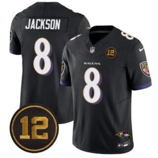 Men's Baltimore Ravens #8 Lamar Jackson Black 2025 F.U.S.E Jacoby Jones Vapor Limited Football Jersey