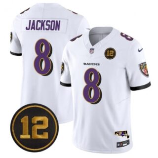 Men's Baltimore Ravens #8 Lamar Jackson White 2025 F.U.S.E Jacoby Jones Vapor Limited Football Jersey