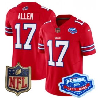 Men's Buffalo Bills 17 Josh Allen Red 2025 F U S E Farewell Season Gold Shield Patch Stitched Football Jersey