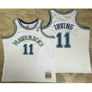 Men's Dallas Mavericks #11 Kyrie Irving White AU Throwback Jersey