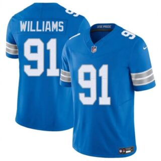 Men's Detroit Lions #91 Tyleik Williams Blue 2025 F.U.S.E. Vapor Limited Football Stitched Game Jersey