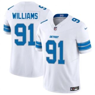 Men's Detroit Lions #91 Tyleik Williams White 2025 F.U.S.E. Vapor Limited Football Stitched Game Jersey