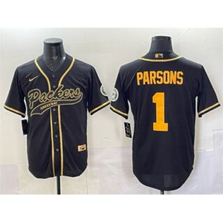 Men's Green Bay Packers #1 Micah Parsons Black Gold Cool Base Stitched Baseball Jersey