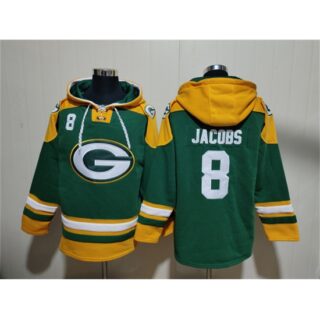 Men's Green Bay Packers #8 Josh Jacobs Green Lace-Up Pullover Hoodie
