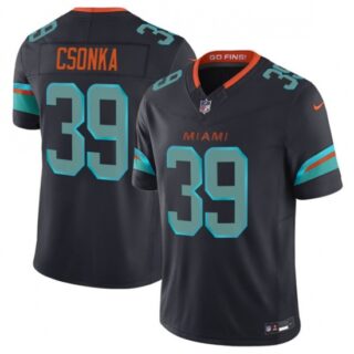Men's Miami Dolphins #39 Larry Csonka Black 2025 F.U.S.E. Rivalry Series Vapor Limited Football Stitched Jersey