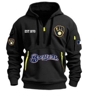 Men's Milwaukee Brewers Est 1970 Hoodie Half Zipper Black