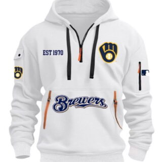 Men's Milwaukee Brewers Est 1970 Hoodie Half Zipper White