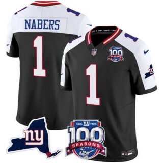Men's New York Giants 1 Malik Nabers Black 2024 F U S E 100th Season And State Vapor Limited Alternate Stitched Football Jersey