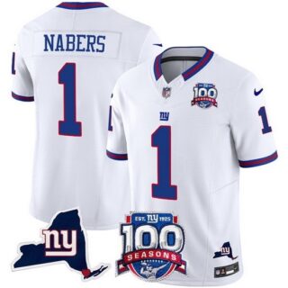 Men's New York Giants #1 Malik Nabers White 2024 F U S E 100th Season And State Vapor Limited Stitched Football Jersey