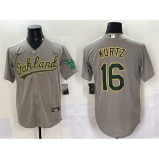Men's Oakland Athletics #16 Nick Kurtz Grey Cool Base Stitched Baseball Jersey
