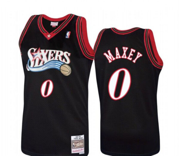 Men's Philadelphia 76ers #0 Tyrese Maxey Mitchell & Ness Black 1997-98 Jersey