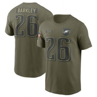 Men's Philadelphia Eagles #26 Saquon Barkley Olive 2025 Salute to Service Name & Number T-Shirt
