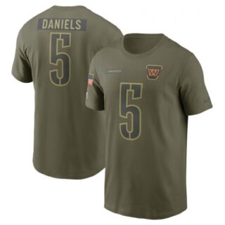 Men's Washington Commanders #5 Jayden Daniels Olive 2025 Salute to Service Name & Number T-Shirt