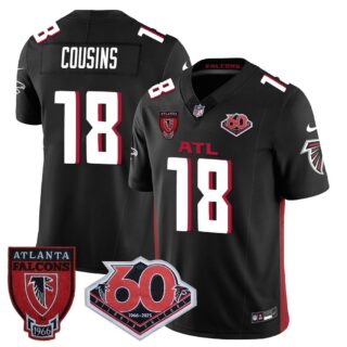 Men's Atlanta Falcons #18 Kirk Cousins 60th Season Vapor Limited Black Jerseys