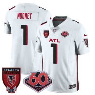 Men's Atlanta Falcons #1 Darnell Mooney 60th Season Vapor Limited White Jerseys