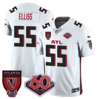 Men's Atlanta Falcons #55 Kaden Elliss 60th Season Vapor Limited White Jerseys