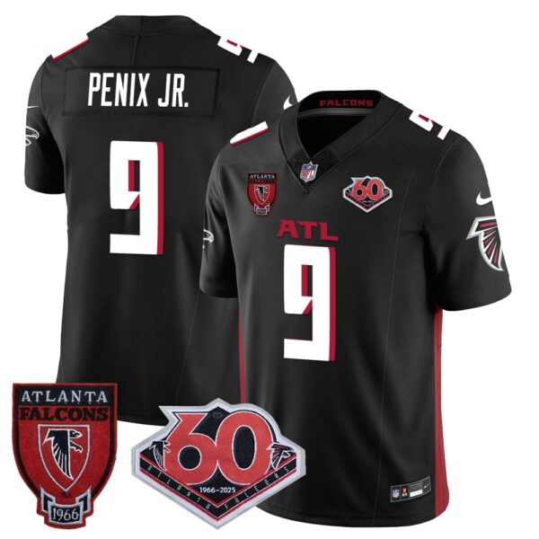 Men's Atlanta Falcons #9 Michael Penix Jr 60th Season Vapor Limited Black Jerseys