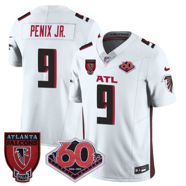 Men's Atlanta Falcons #9 Michael Penix Jr 60th Season Vapor Limited White Jerseys
