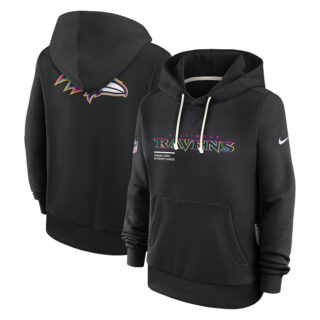 Women's Baltimore Ravens Black 2025 Crucial Catch Club Pullover Hoodie(Run Small)