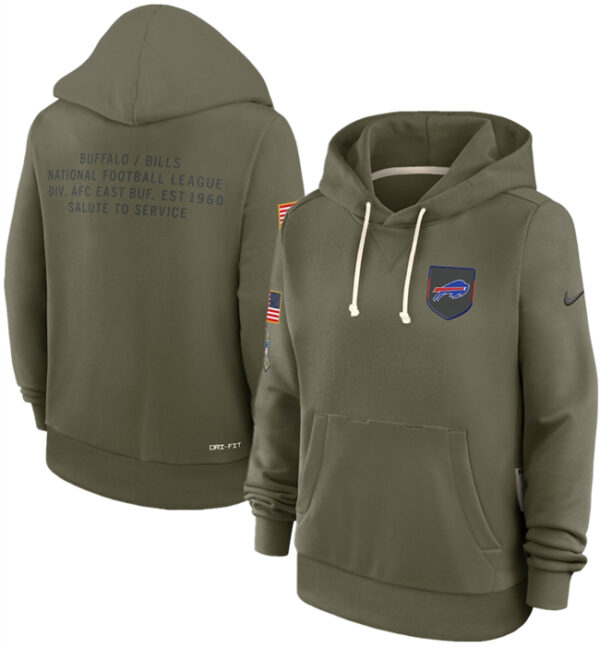 Women's Buffalo Bills Olive 2025 Salute to Service Sideline Standard Issue Dri-FIT Hoodie(Run Small)