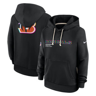 Women's Cincinnati Bengals Black 2025 Crucial Catch Club Pullover Hoodie(Run Small)