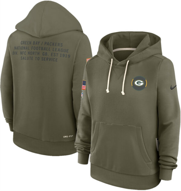 Women's Green Bay Packers Olive 2025 Salute to Service Sideline Standard Issue Dri-FIT Hoodie(Run Small)