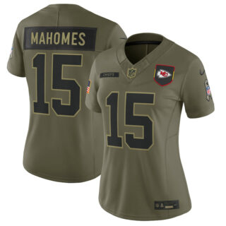 Women's Kansas City Chiefs #15 Patrick Mahomes Olive 2025 Salute to Service Limited Stitched Football Jersey(Run Small)