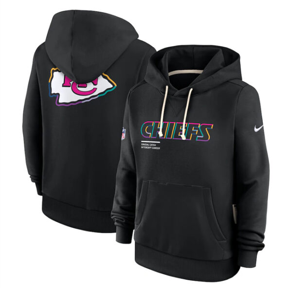 Women's Kansas City Chiefs Black 2025 Crucial Catch Club Pullover Hoodie(Run Small)