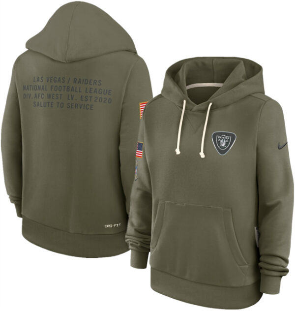 Women's Las Vegas Raiders Olive 2025 Salute to Service Sideline Standard Issue Dri-FIT Hoodie(Run Small)