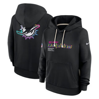 Women's Miami Dolphins Black 2025 Crucial Catch Club Pullover Hoodie(Run Small)