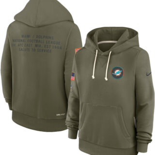 Women's Miami Dolphins Olive 2025 Salute to Service Sideline Standard Issue Dri-FIT Hoodie(Run Small)