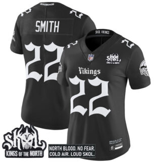 Women's Minnesota Vikings #22 Harrison Smith Black 2025 Kings of the North Patch 'Gothic Norseblood Edition' Vapor Untouchable Limited Stitched Football Jersey(Run Small)