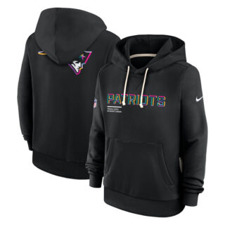 Women's New England Patriots Black 2025 Crucial Catch Club Pullover Hoodie(Run Small)