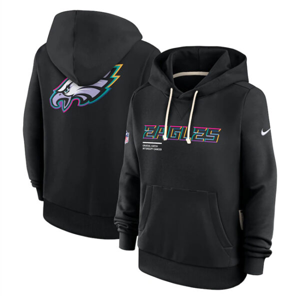 Women's Philadelphia Eagles Black 2025 Crucial Catch Club Pullover Hoodie(Run Small)